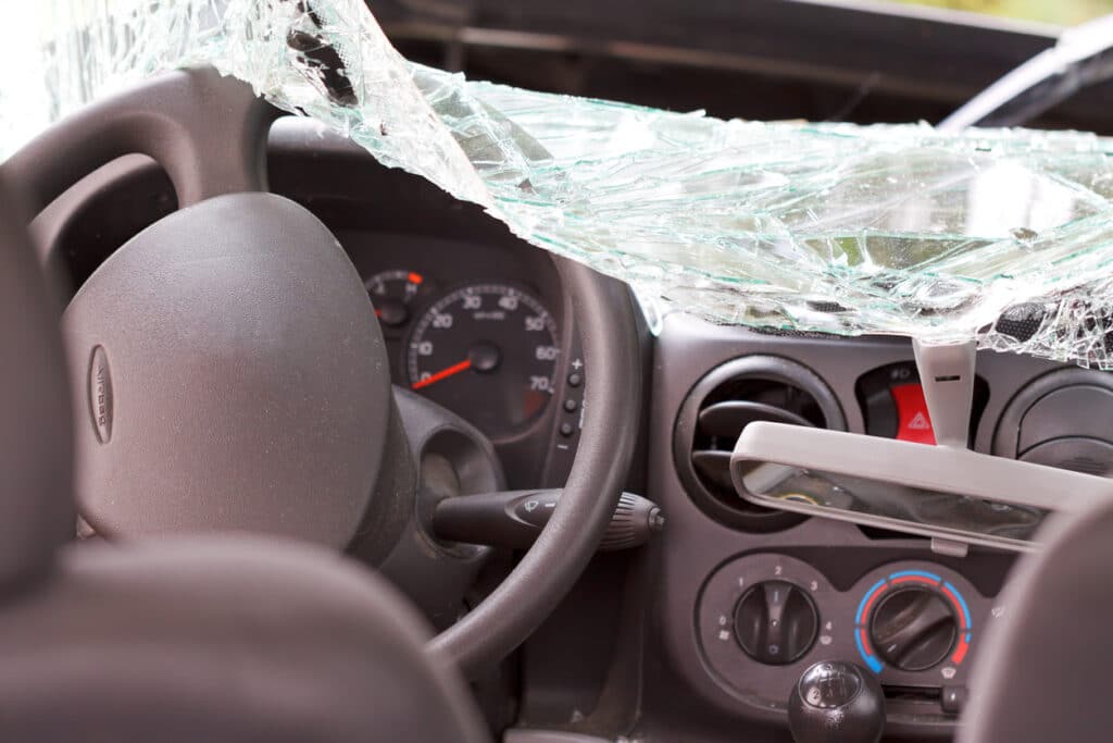 car accident damaged windshield