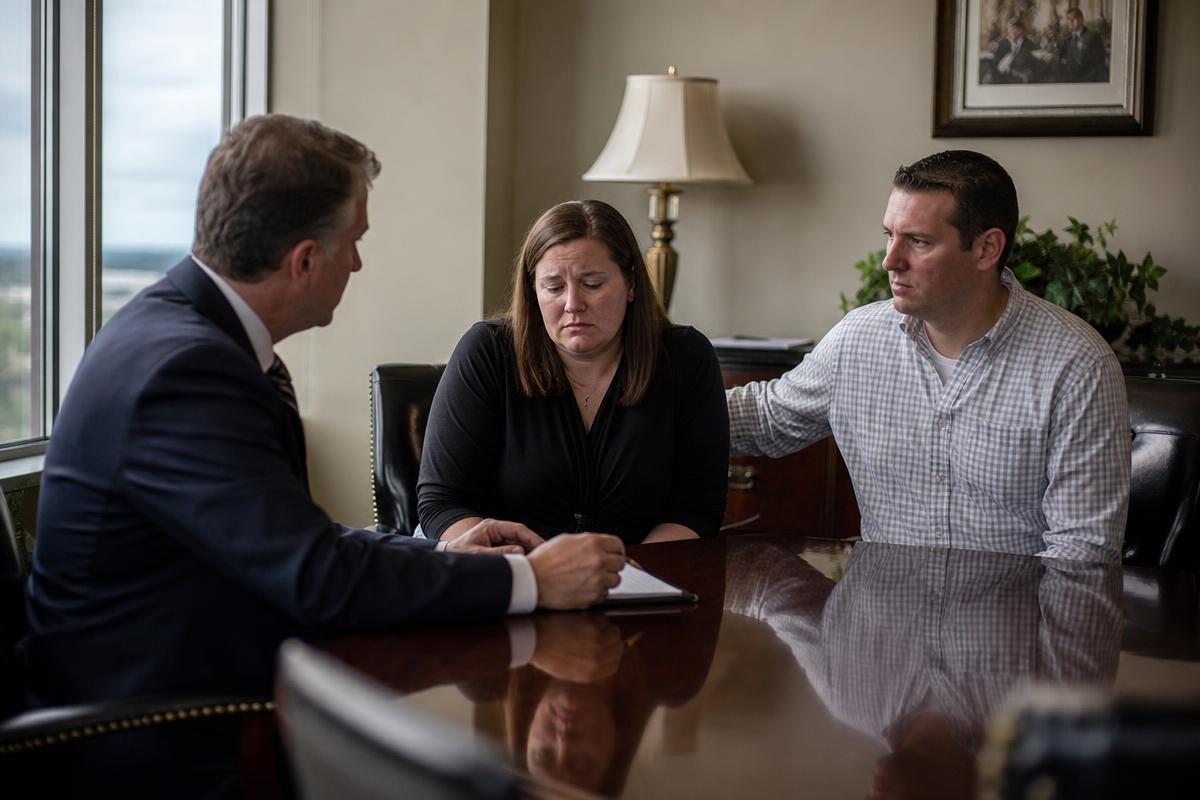 Atlanta accidental death lawyer consulting with a grieving family about a wrongful death claim in Georgia
