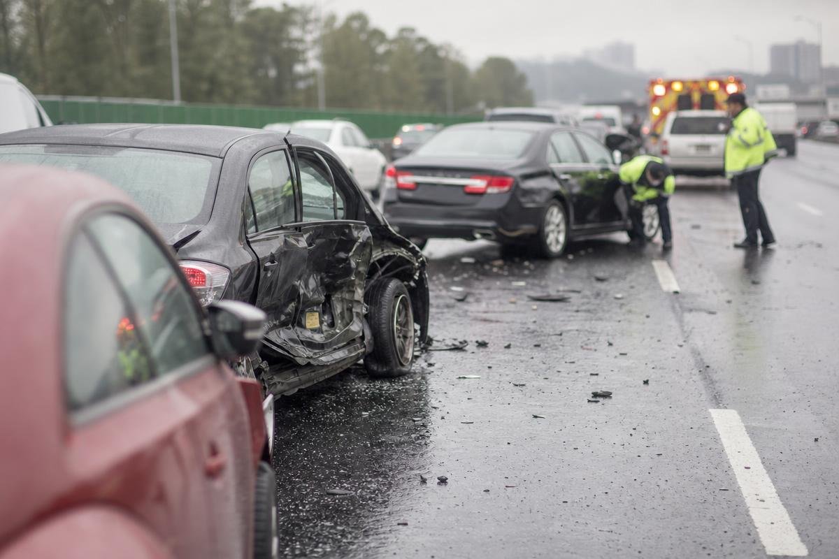 High-traffic interchange accident scene near I-285 and I-85 in East Point
